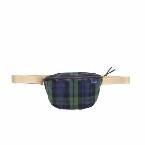 BLEU DE CHAUFFE New Beat XL Blue Green Tartan Canvas Leather Belt Bag France